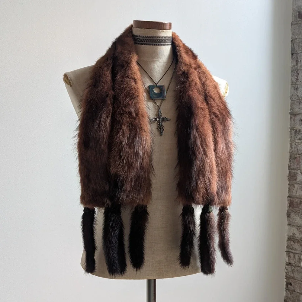 Vintage Red Mink Fur Stole Glam Mobwife Shrug Luxury Scarf Shawl Furry Collar